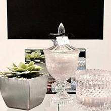 Bella glass canister candle with flat embossed lid
