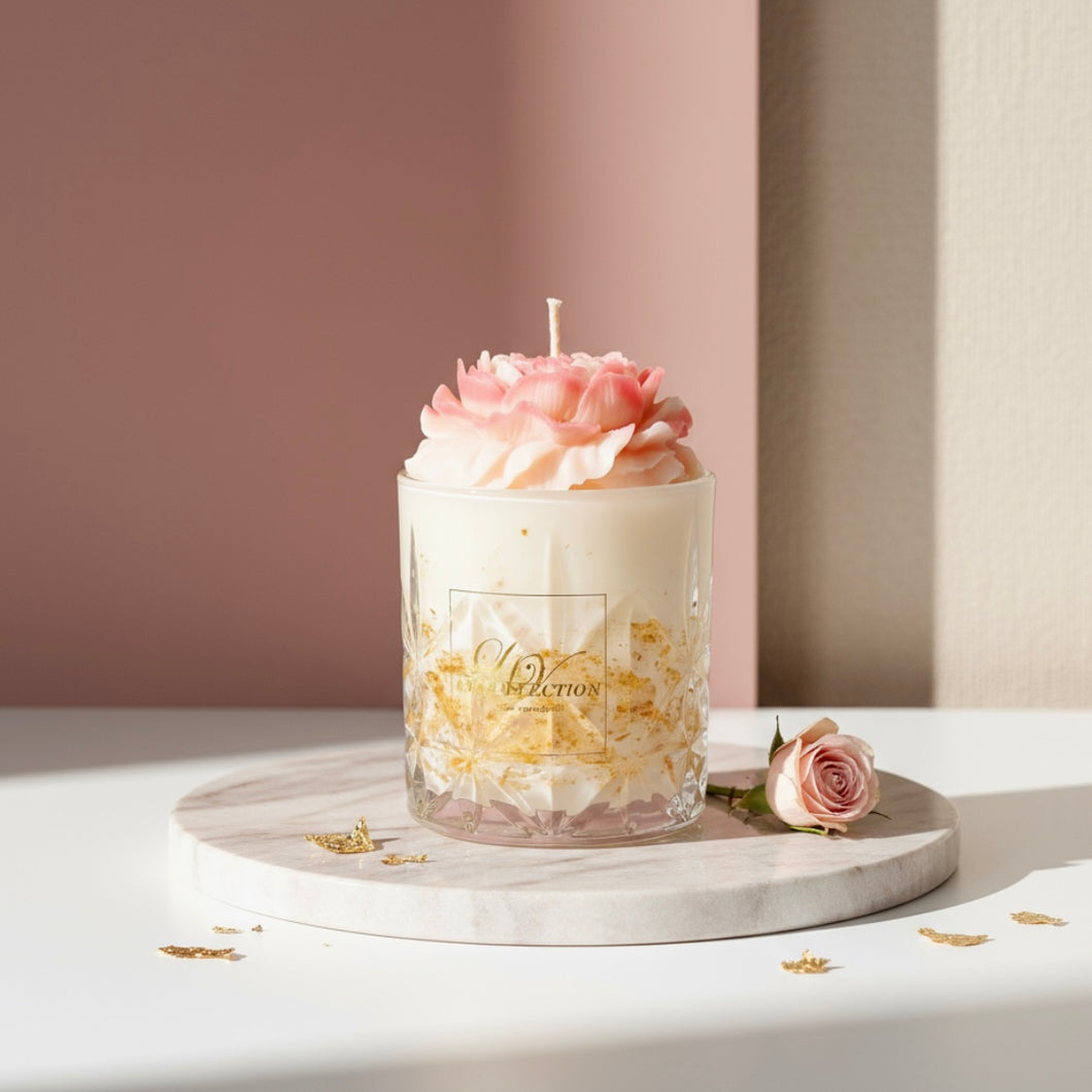 Luxury Peony Candle with Gold Glitter - Decorative Scented Candle