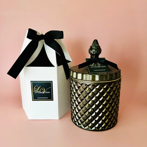 Gunmetal Grey Geo Candle - Gold Interior | LV Collection