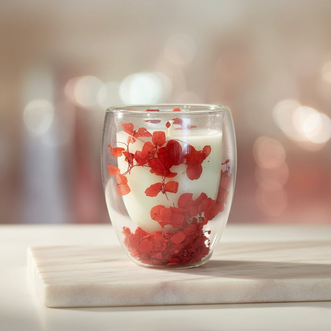 Double Walled Red Hydrangea Candle - Luxury Soy Candle | LV Collection