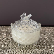 This gorgeous and unique Butterfly Candle has a subtle and simplistic diamond pattern cut into the vessel with a beautiful butterfly attached to the top of the lid. 